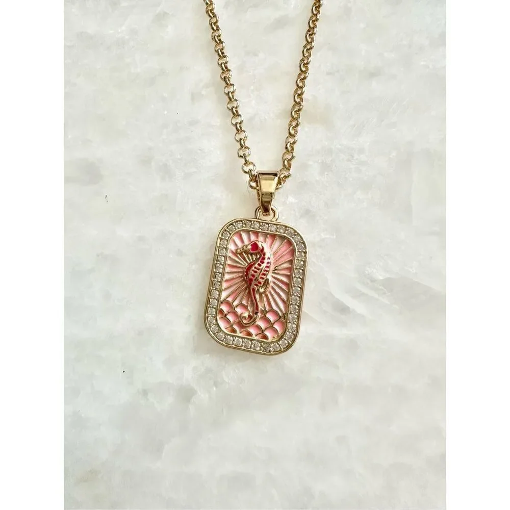 Hot and light pink seahorse pendant necklace ￼
